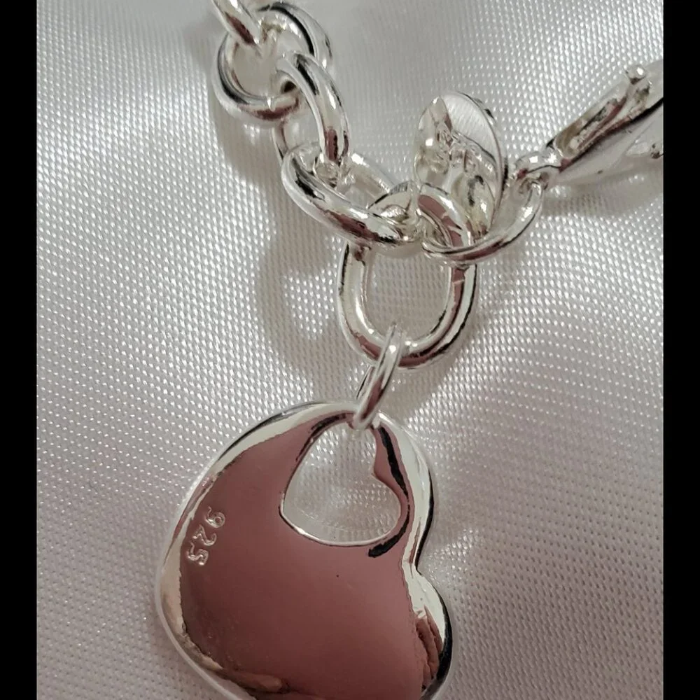 S925  Silver Engraved Heart Charm Bracelet: Stylish Chain Bracelet